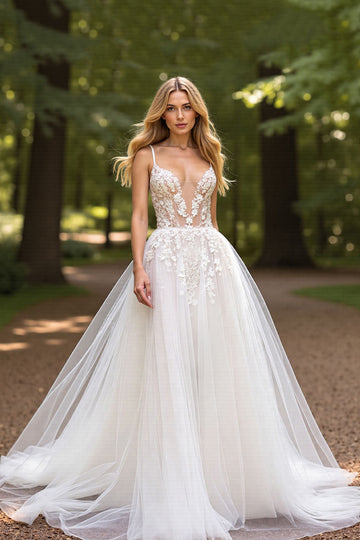 Ivory A Line Tulle Wedding Dress with Appliques